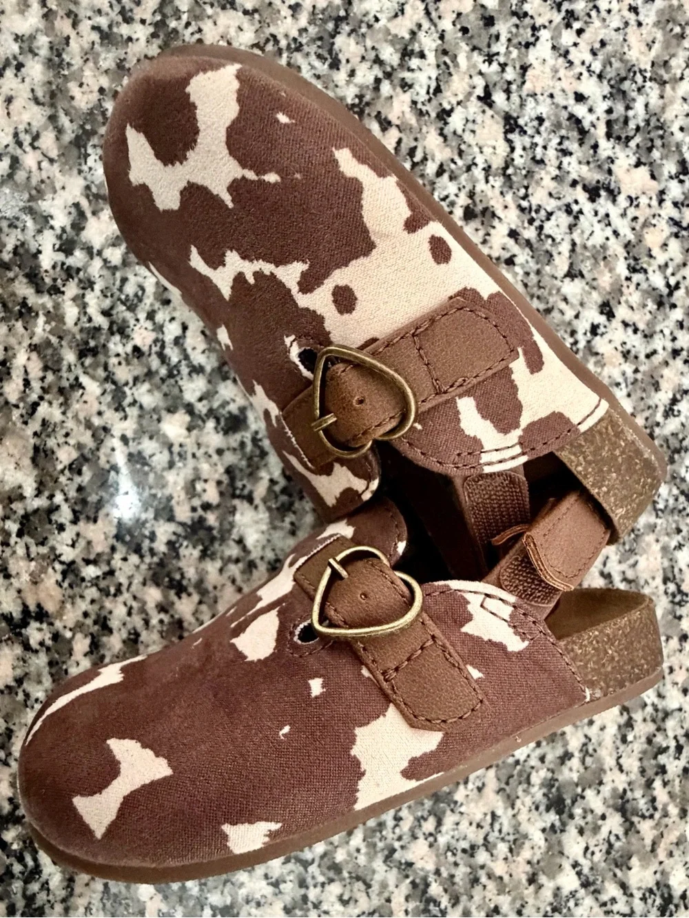 Old Navy Brown and Cream Cow Print Kids Slingback Moccasins